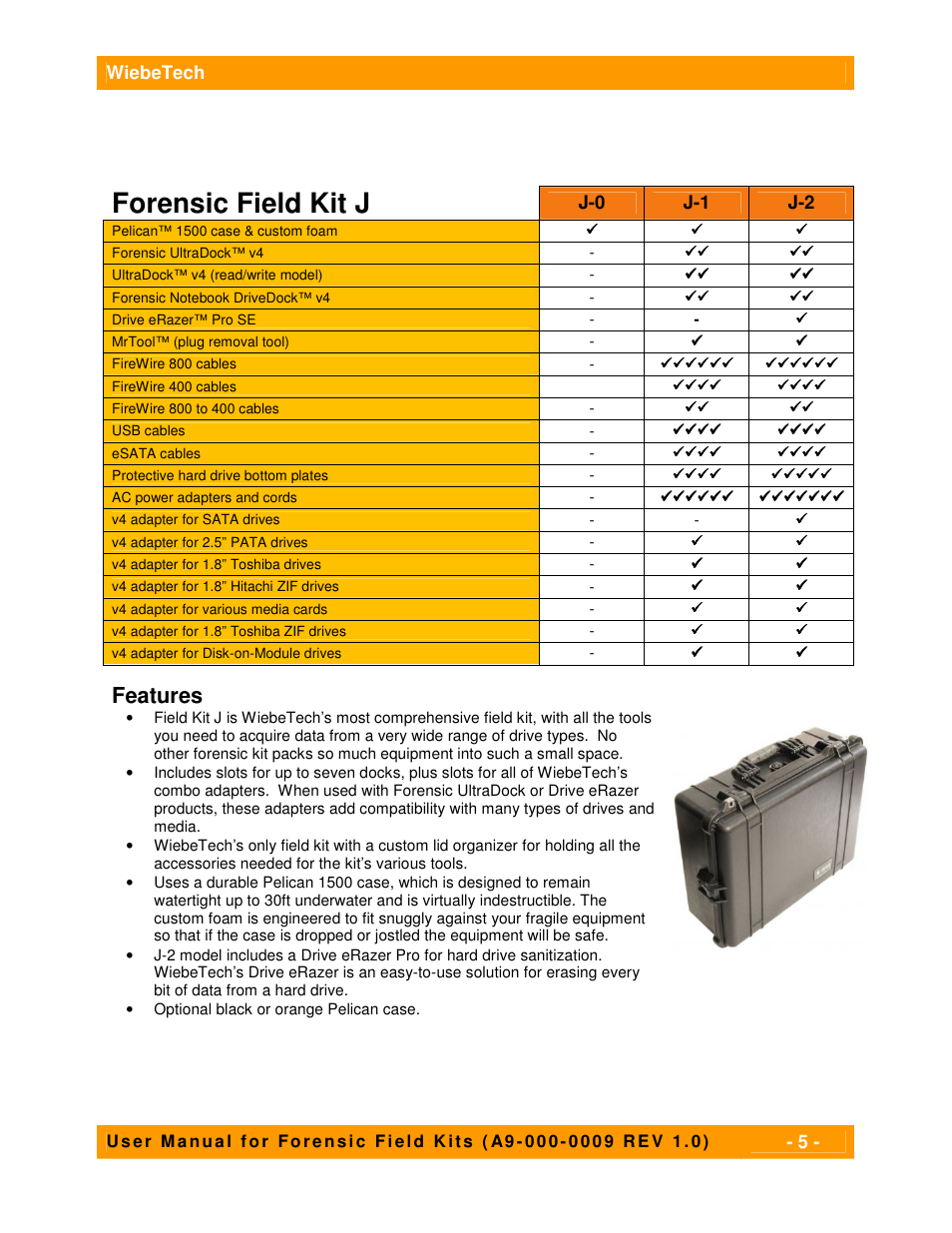 Forensic field kit j, Features | CRU Forensic Field Kit J User Manual | Page 5 / 6