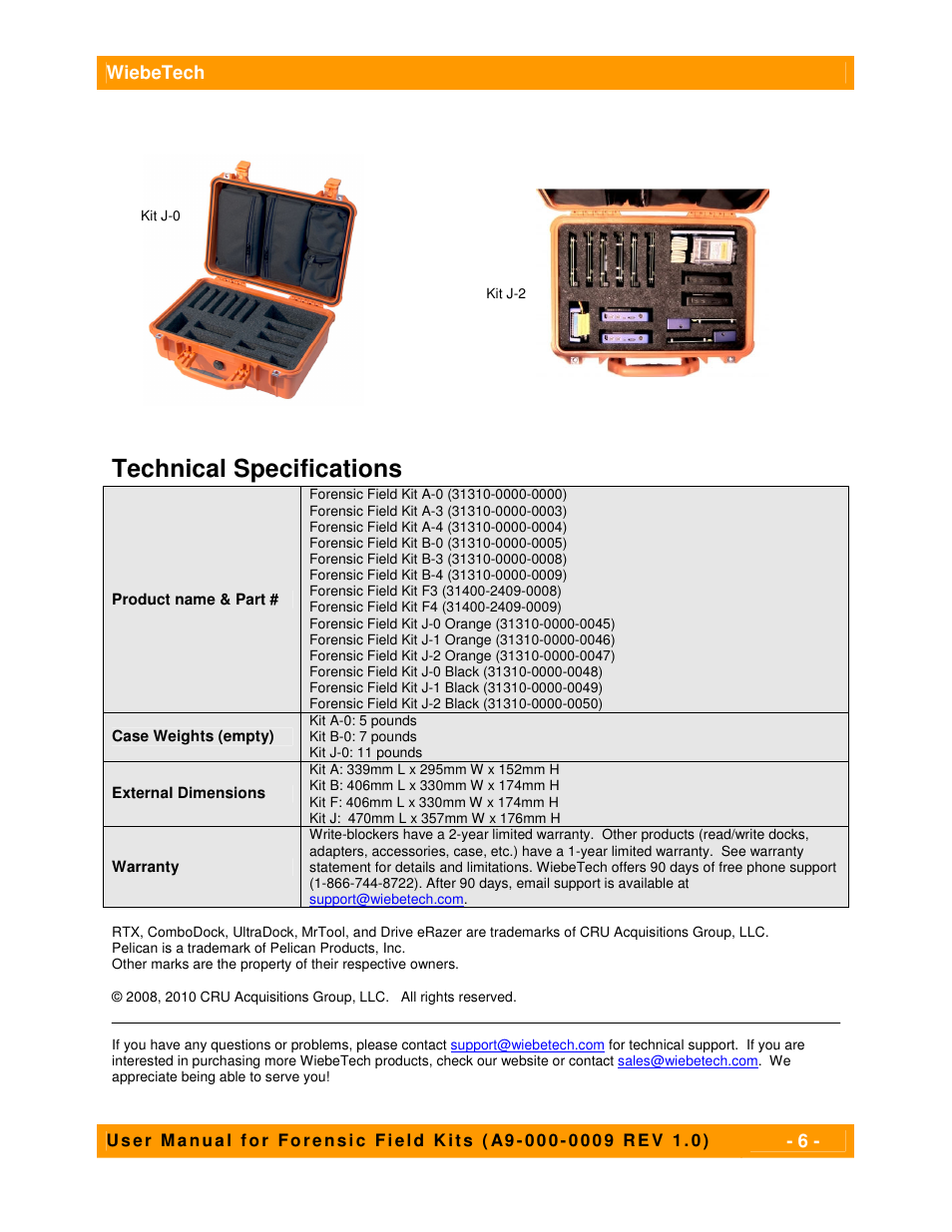 Technical specifications | CRU Forensic Field Kit J User Manual | Page 6 / 6