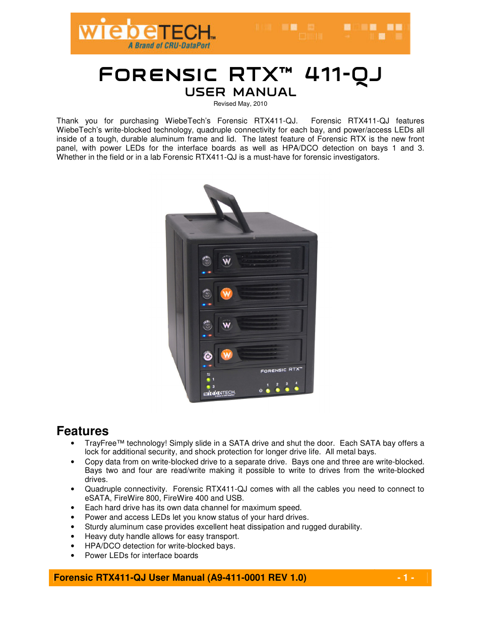 CRU Forensic RTX User Manual | 9 pages