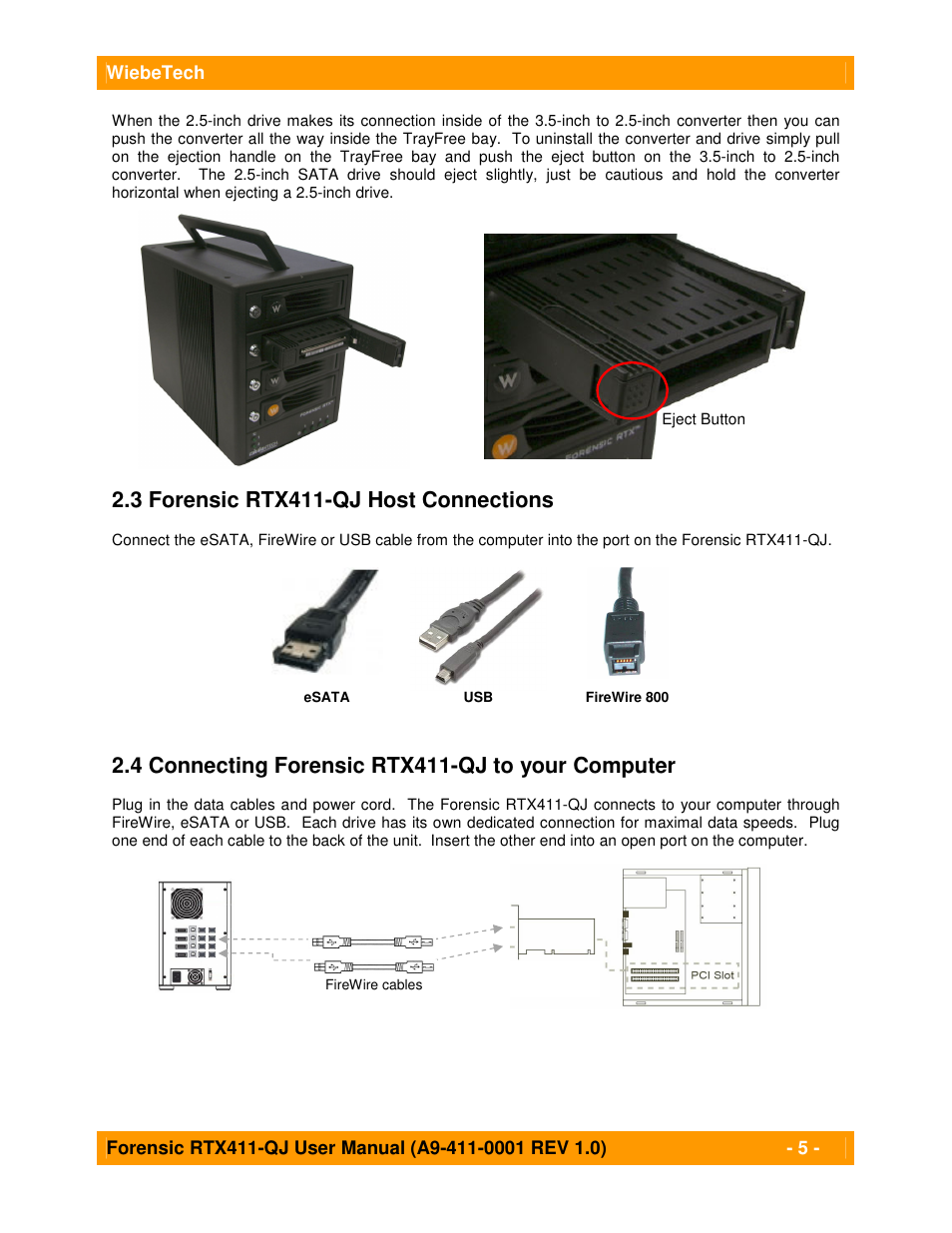 3 forensic rtx411-qj host connections, 4 connecting forensic rtx411-qj to your computer | CRU Forensic RTX User Manual | Page 5 / 9