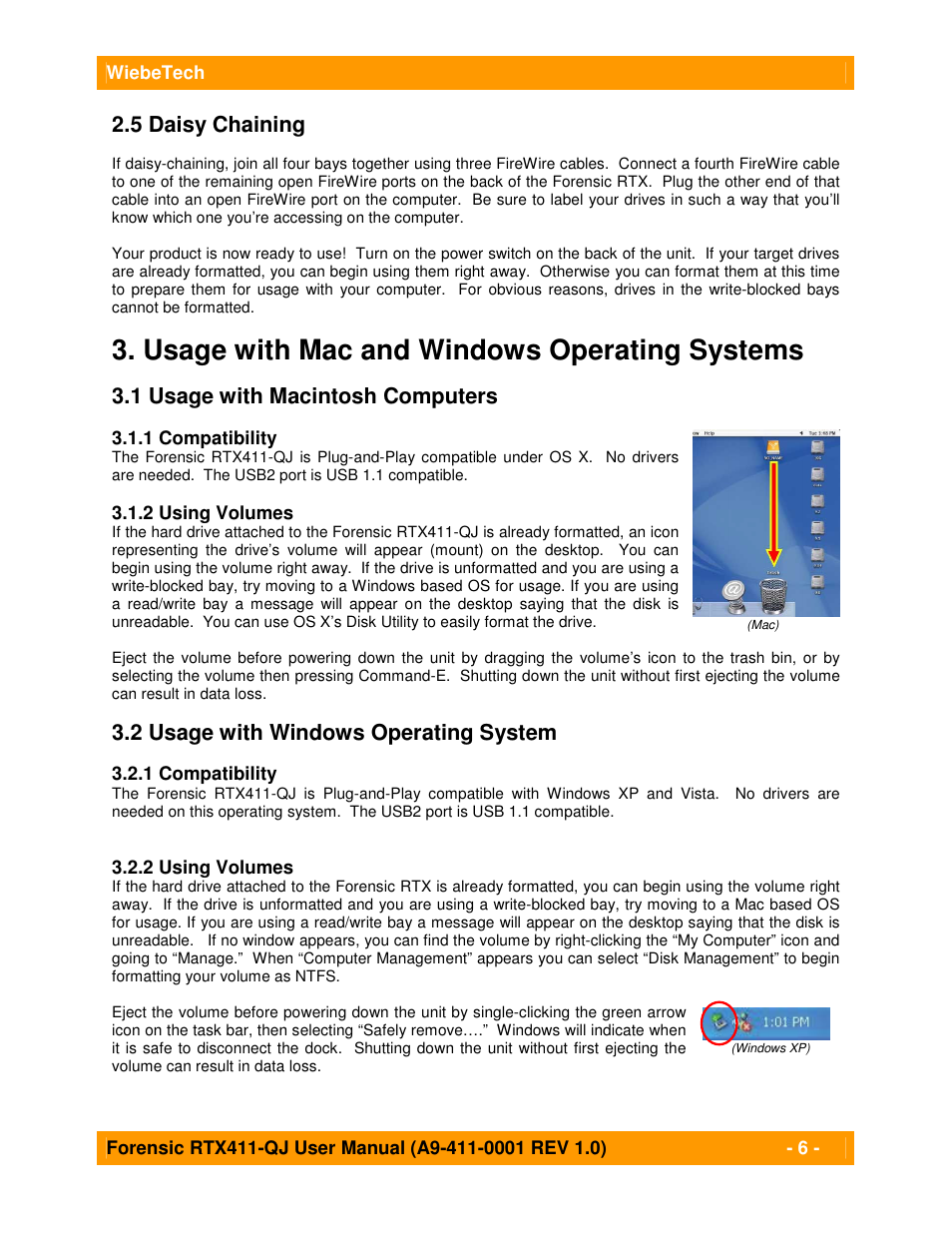 Usage with mac and windows operating systems, 5 daisy chaining, 1 usage with macintosh computers | 2 usage with windows operating system | CRU Forensic RTX User Manual | Page 6 / 9
