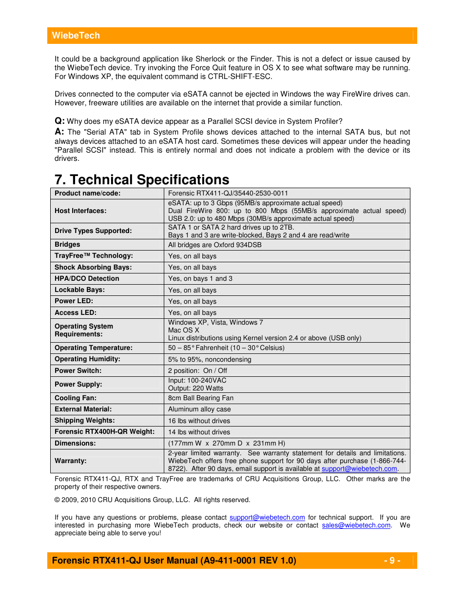 Technical specifications | CRU Forensic RTX User Manual | Page 9 / 9