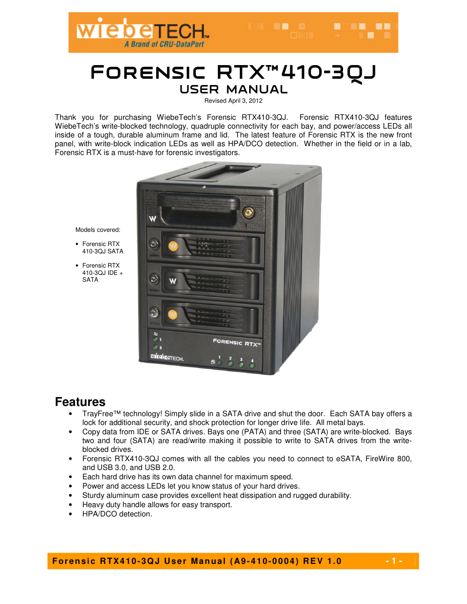 CRU Forensic RTX User Manual | 12 pages