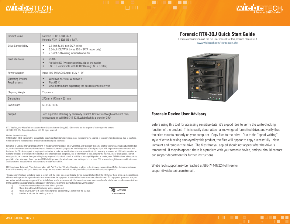 CRU Forensic RTX User Manual | 2 pages
