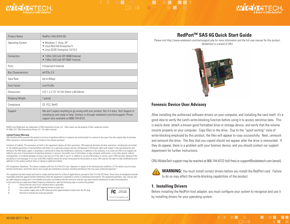 CRU RedPort SAS User Manual | 2 pages