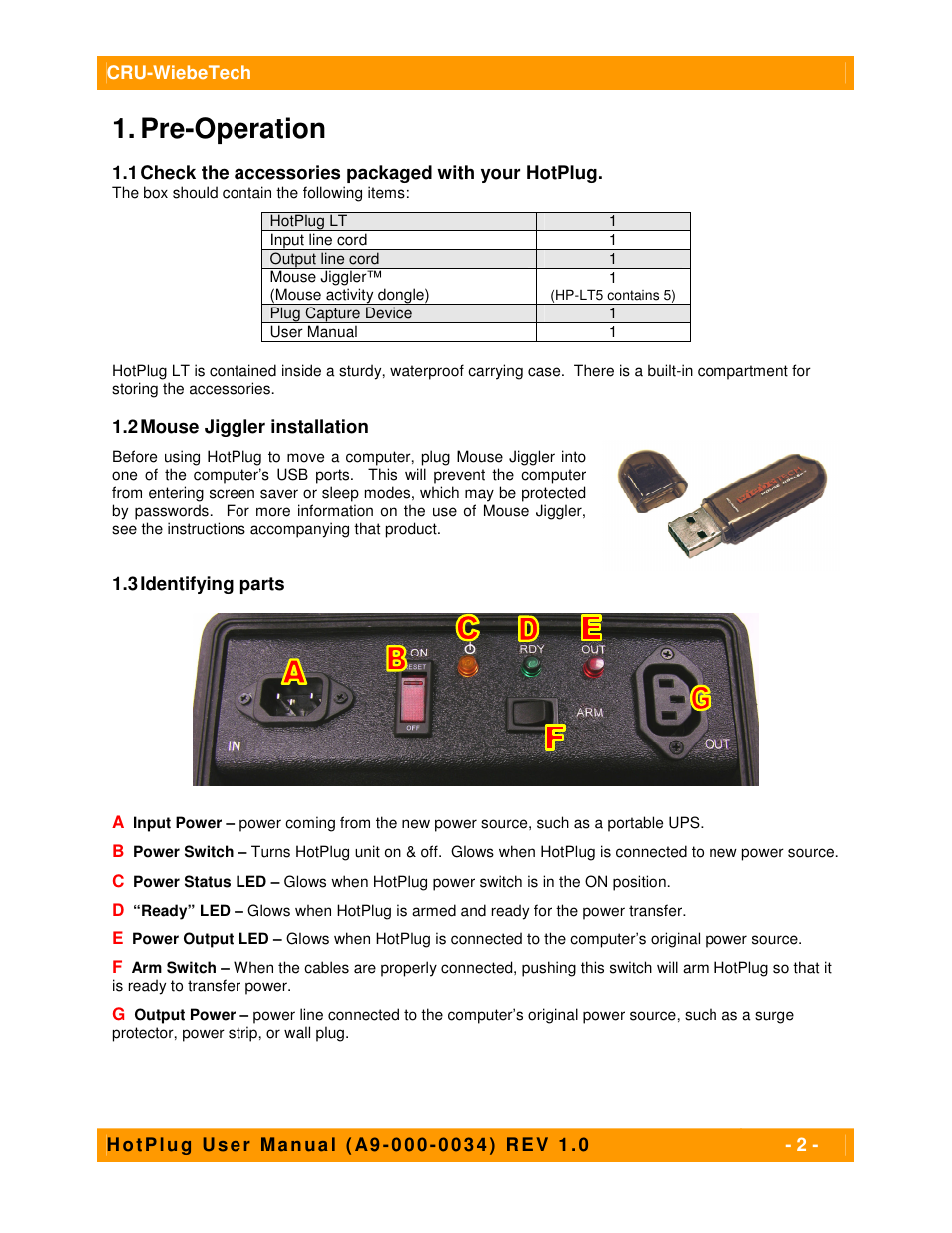 Pre-operation | CRU HotPlug Field Kit User Manual | Page 2 / 9