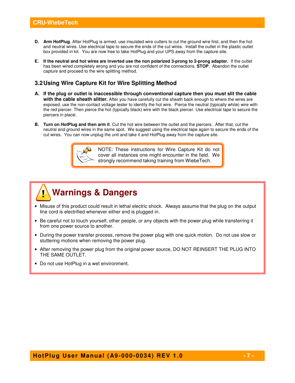 Warnings & dangers | CRU HotPlug Field Kit User Manual | Page 7 / 9