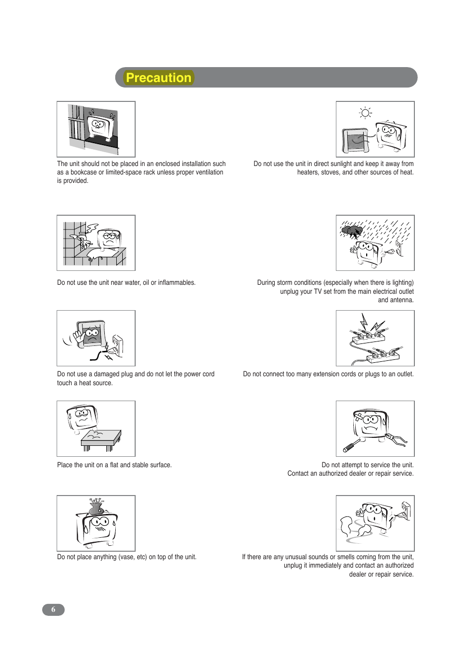 Precaution | COBY electronic TF-TV3709 User Manual | Page 6 / 44