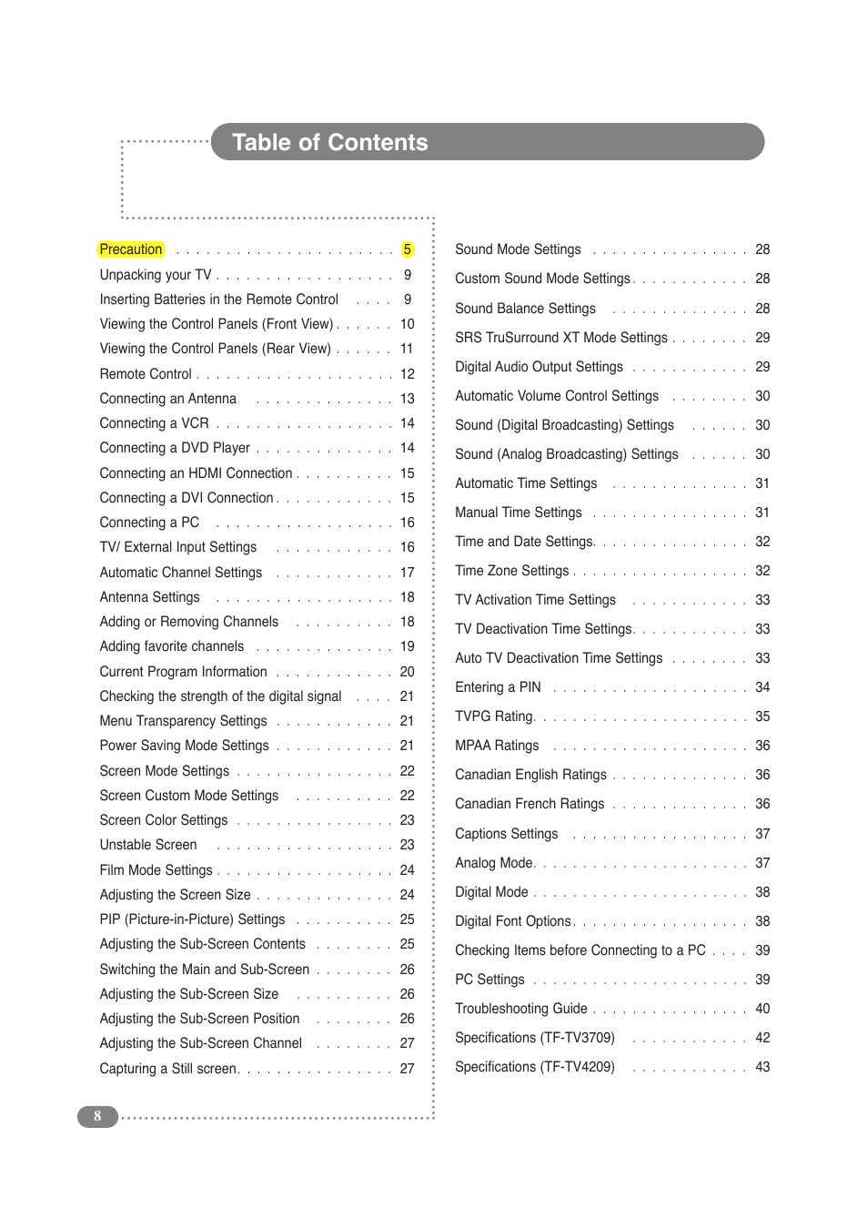 COBY electronic TF-TV3709 User Manual | Page 8 / 44