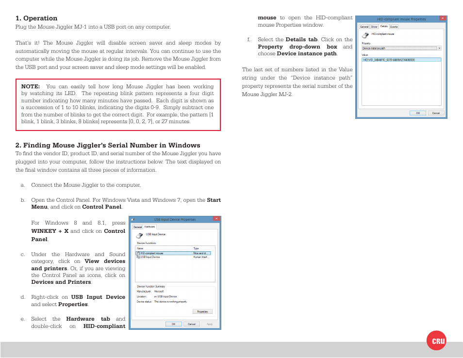 CRU Mouse Jiggler User Manual | Page 2 / 2