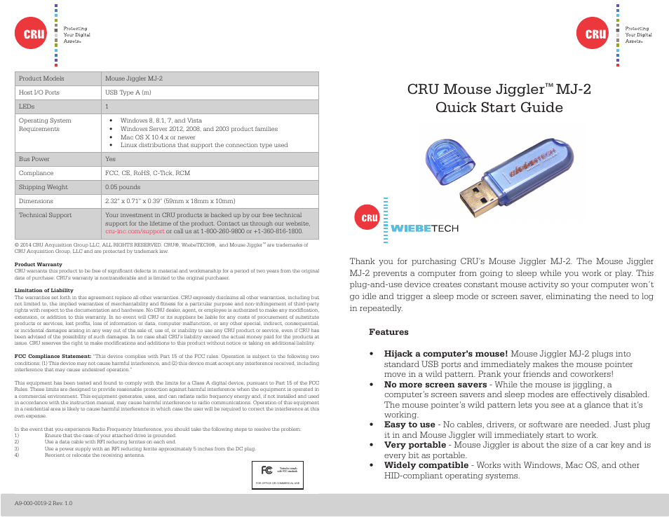 CRU Mouse Jiggler User Manual | 2 pages