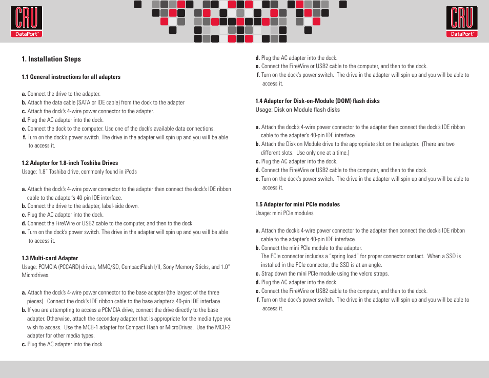 CRU SATA & PATA Adapters User Manual | Page 2 / 2