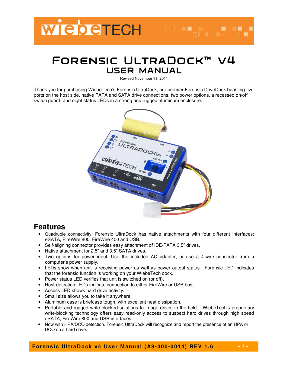 CRU Forensic UltraDock v4 User Manual | 10 pages