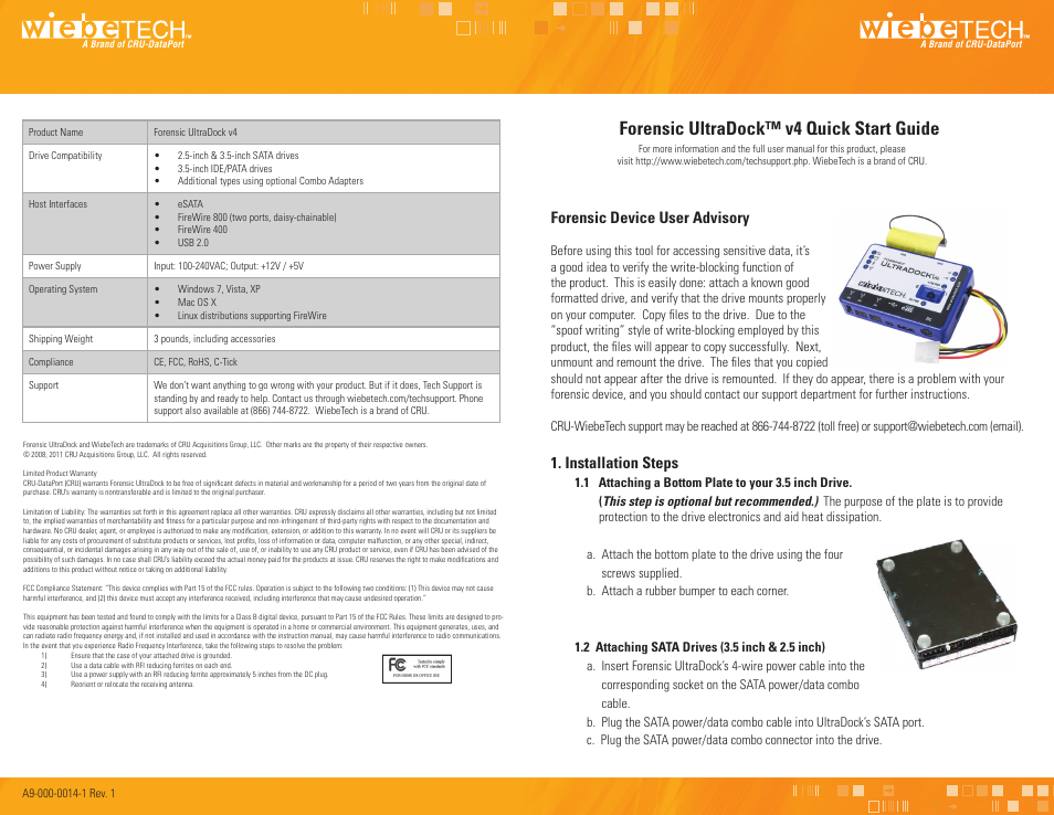 CRU Forensic UltraDock v4 User Manual | 2 pages