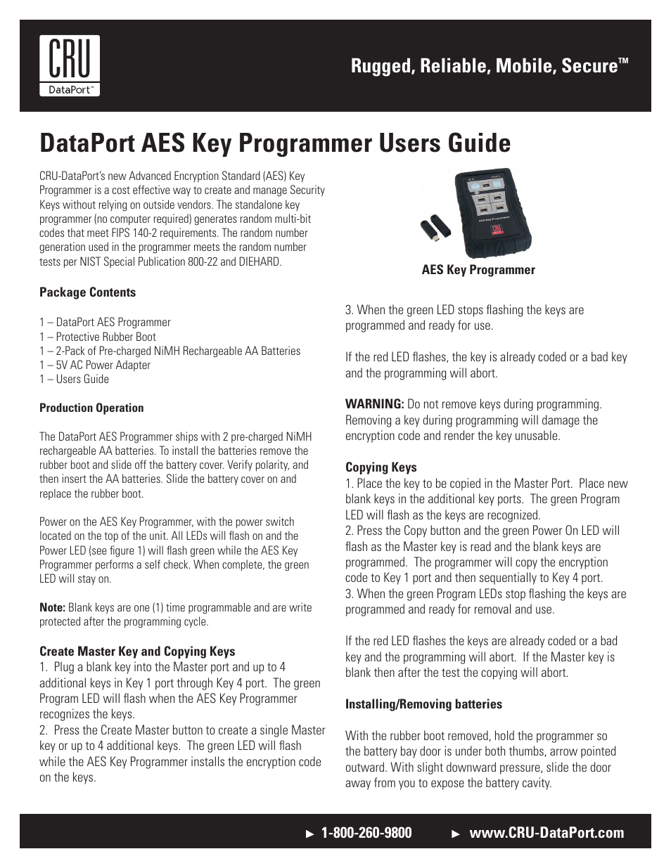 CRU AES Key Programmer and Keys User Manual | 2 pages