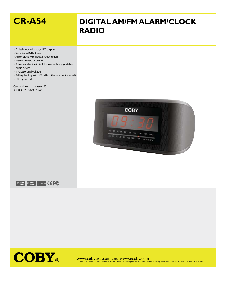 COBY CR-A54 User Manual | 1 page