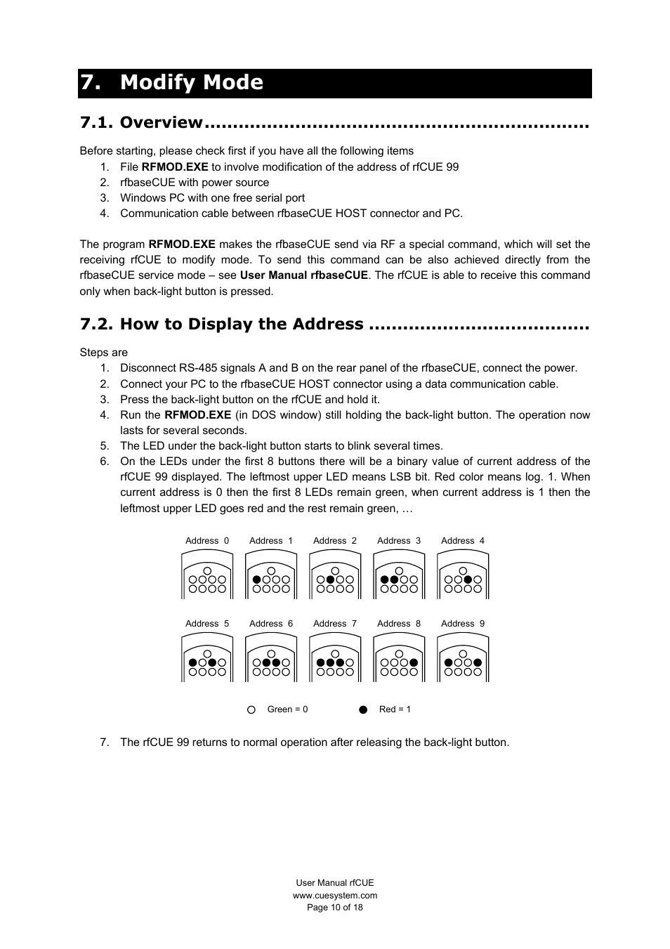 Modify mode, Overview, How to display the address | CUE rfCUE User Manual | Page 10 / 18