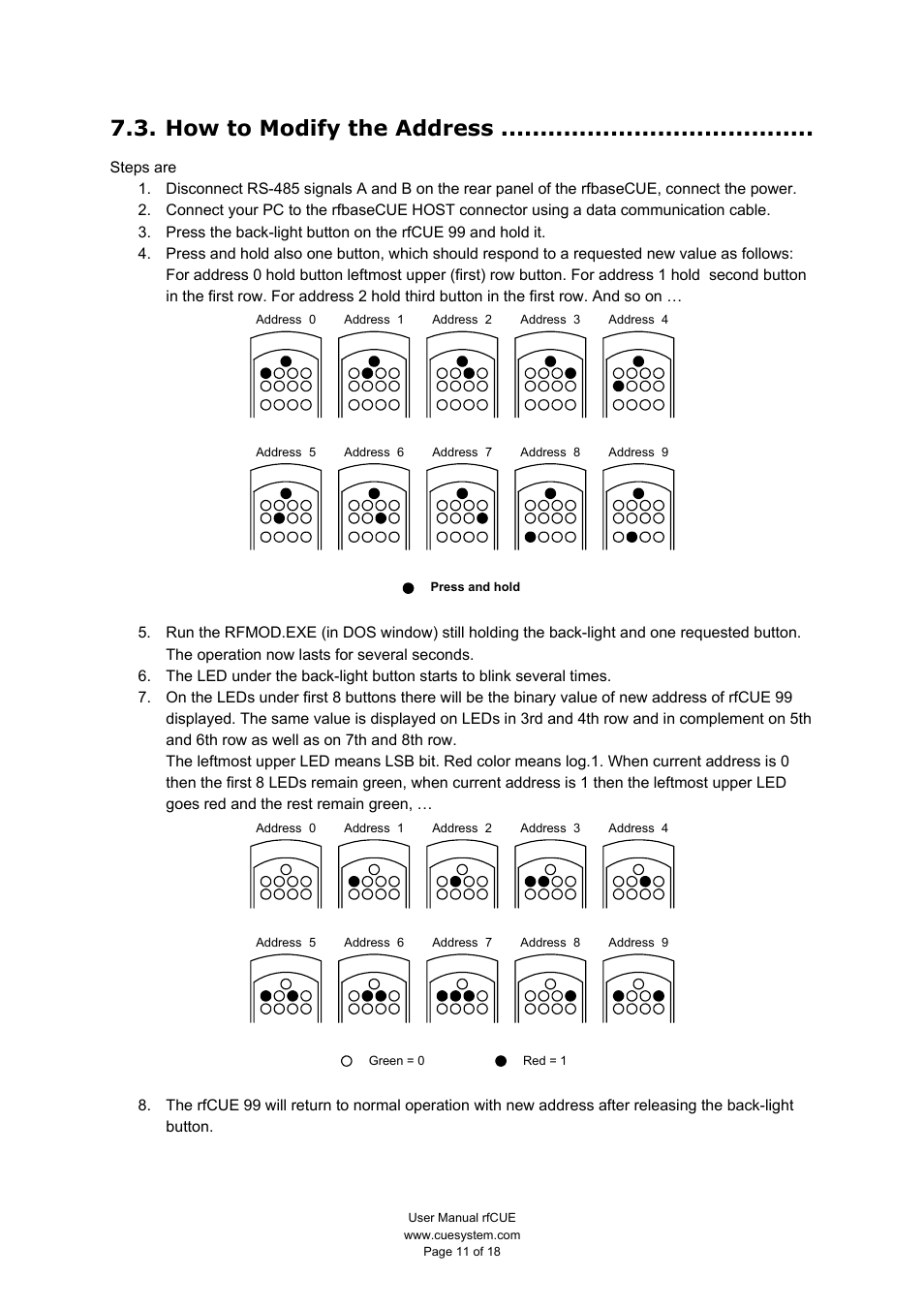 How to modify the address | CUE rfCUE User Manual | Page 11 / 18