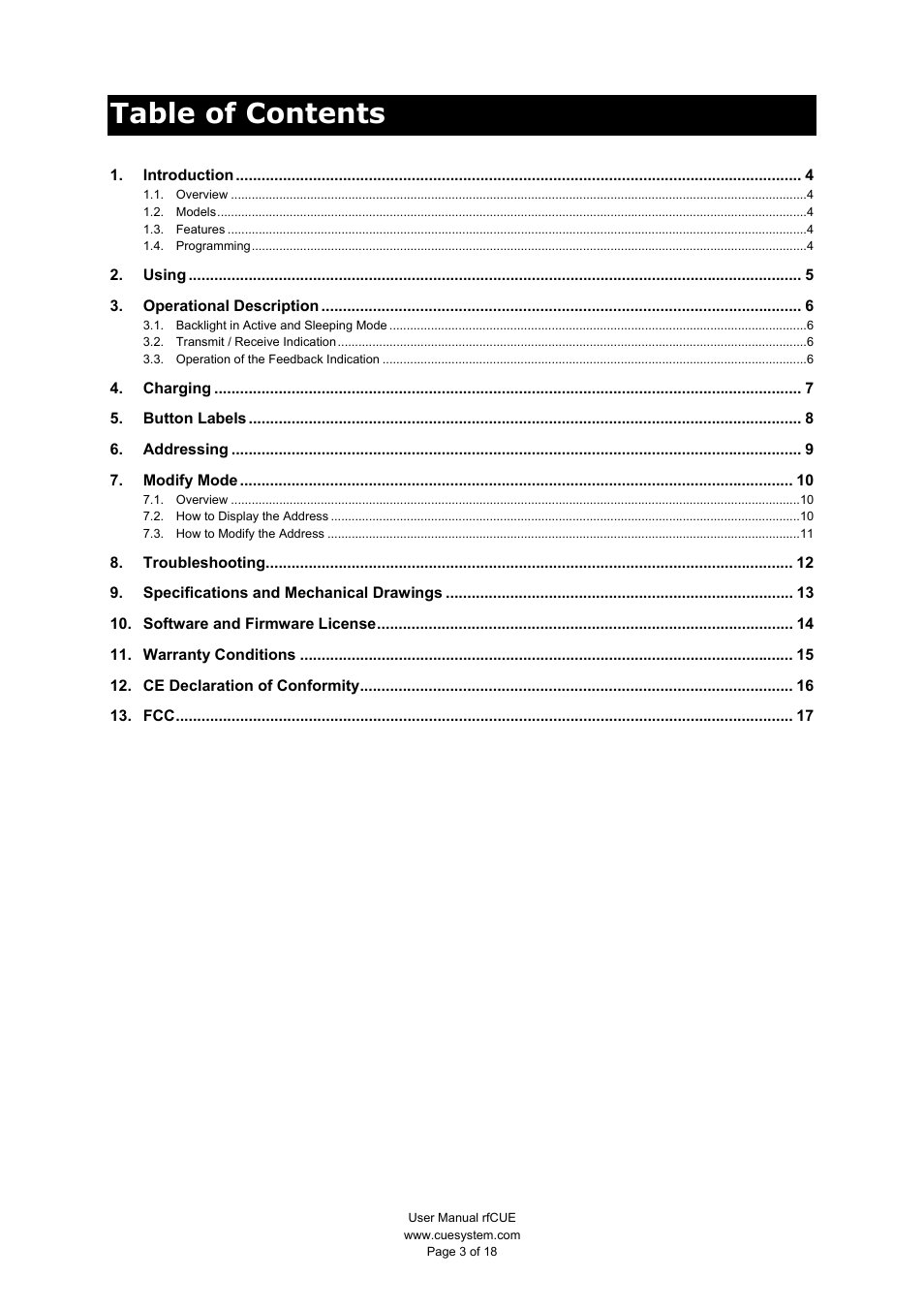 CUE rfCUE User Manual | Page 3 / 18