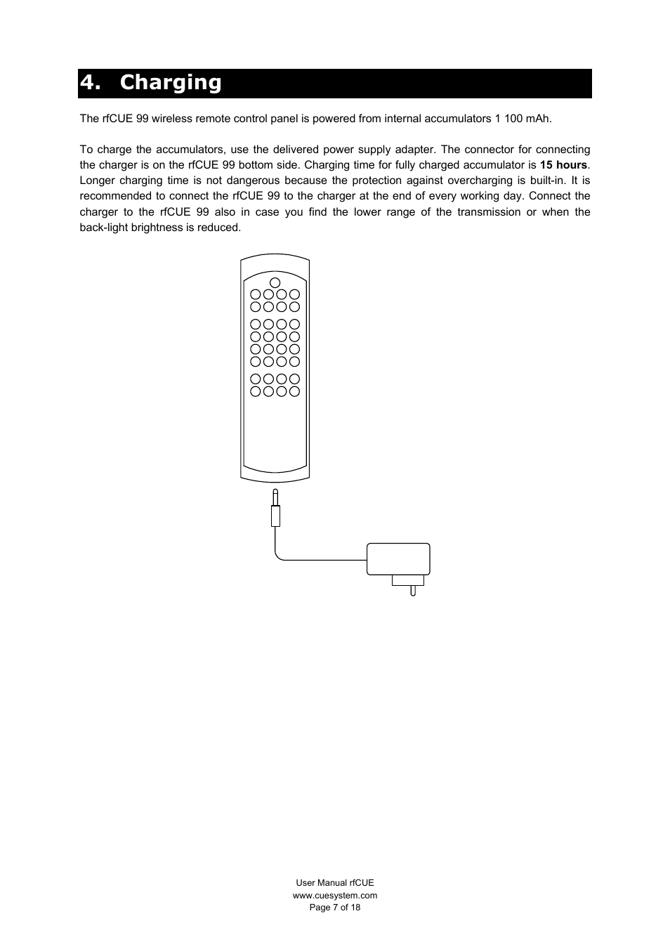 Charging | CUE rfCUE User Manual | Page 7 / 18