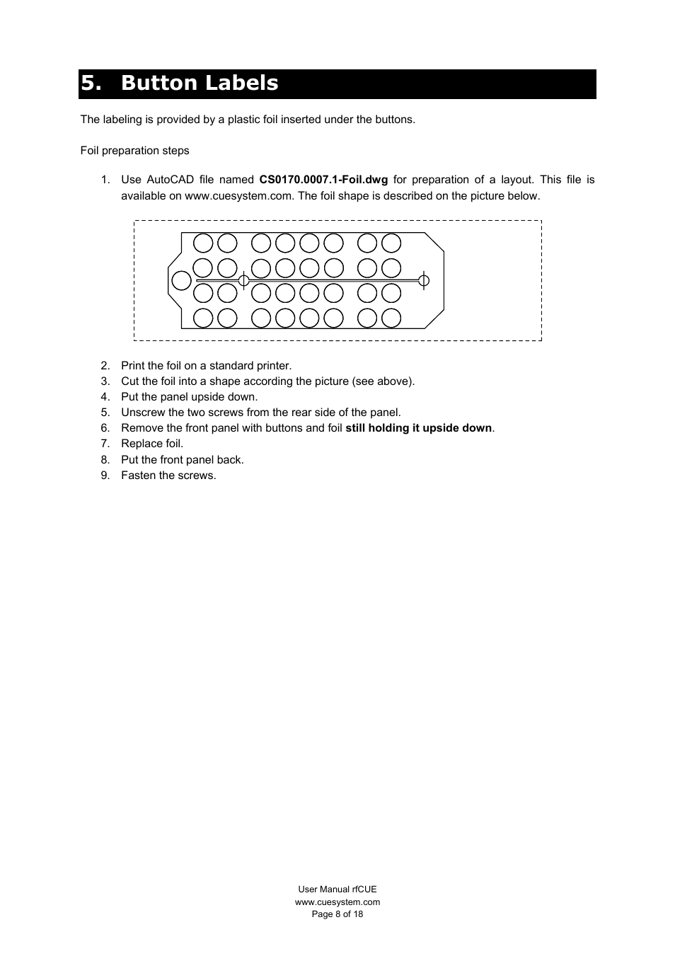 Button labels | CUE rfCUE User Manual | Page 8 / 18