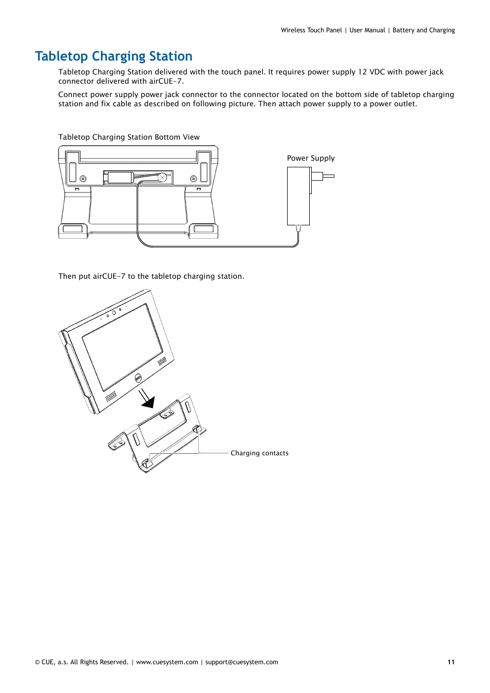 Tabletop charging station, 11 tabletop charging station | CUE Wireless Touch Panel User Manual | Page 11 / 34