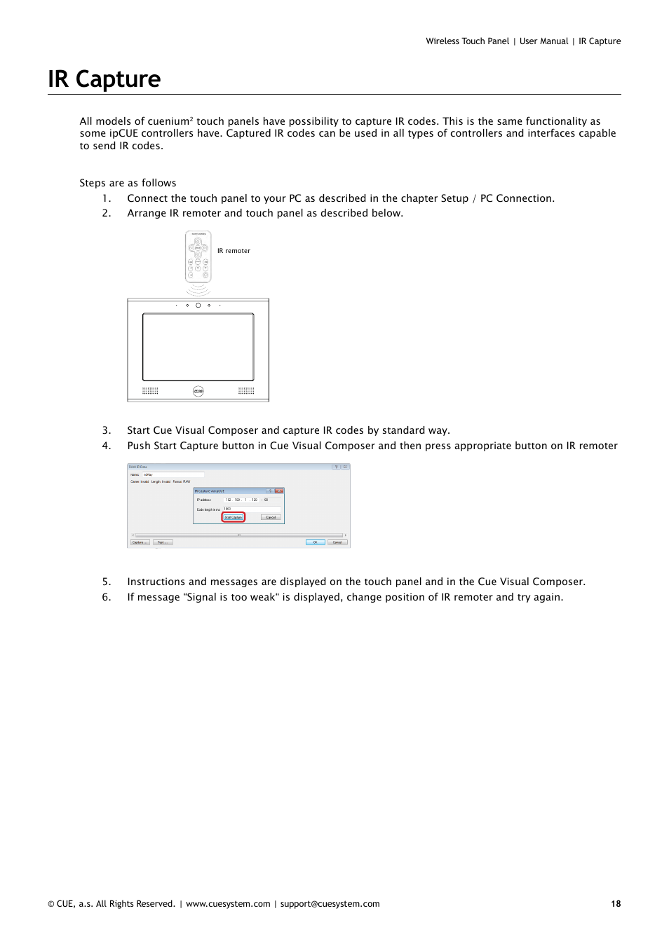 Ir capture | CUE Wireless Touch Panel User Manual | Page 18 / 34