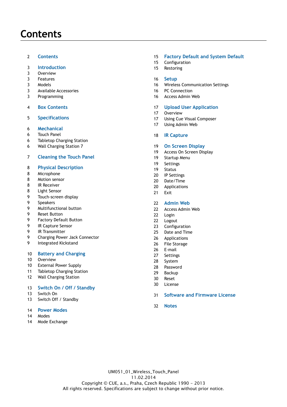 CUE Wireless Touch Panel User Manual | Page 2 / 34