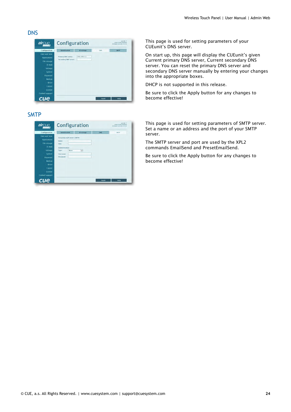 Smtp | CUE Wireless Touch Panel User Manual | Page 24 / 34