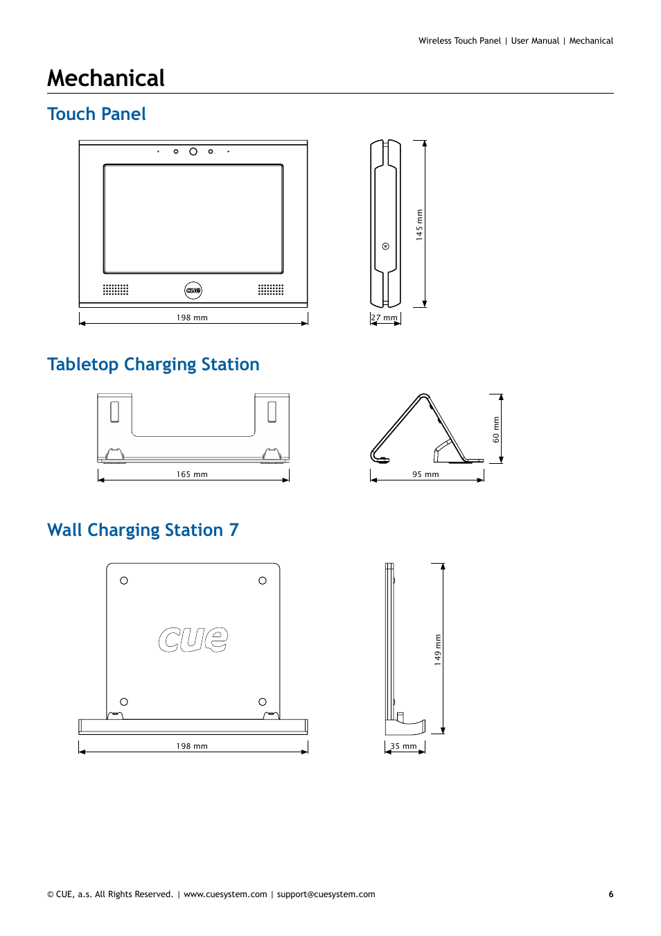 Mechanical, Touch panel, Tabletop charging station | Wall charging station 7 | CUE Wireless Touch Panel User Manual | Page 6 / 34