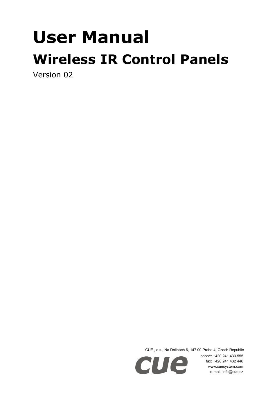 CUE Wireless IR Control Panels User Manual | 26 pages