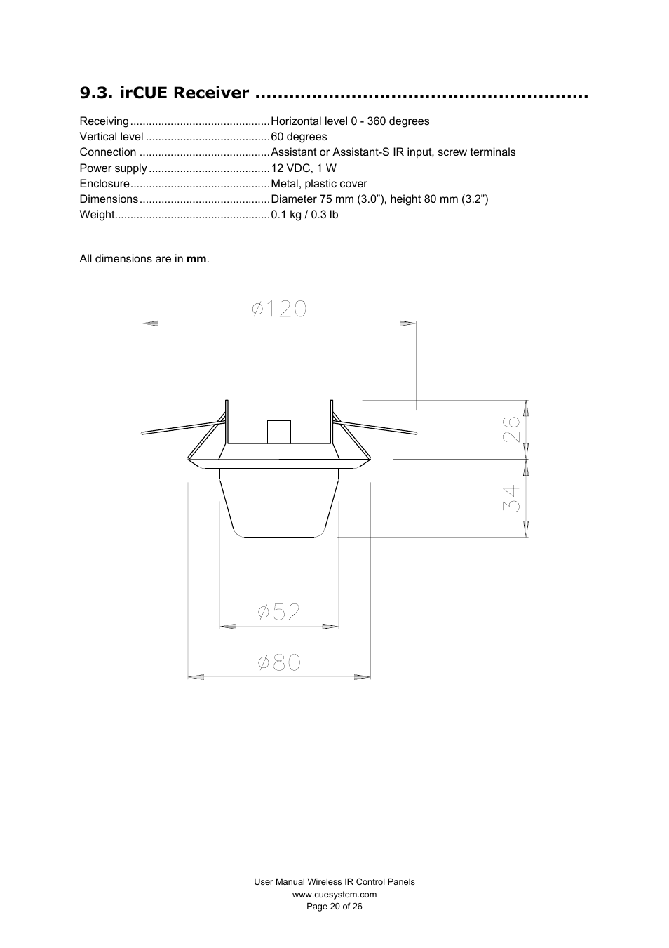 Ircue receiver | CUE Wireless IR Control Panels User Manual | Page 20 / 26