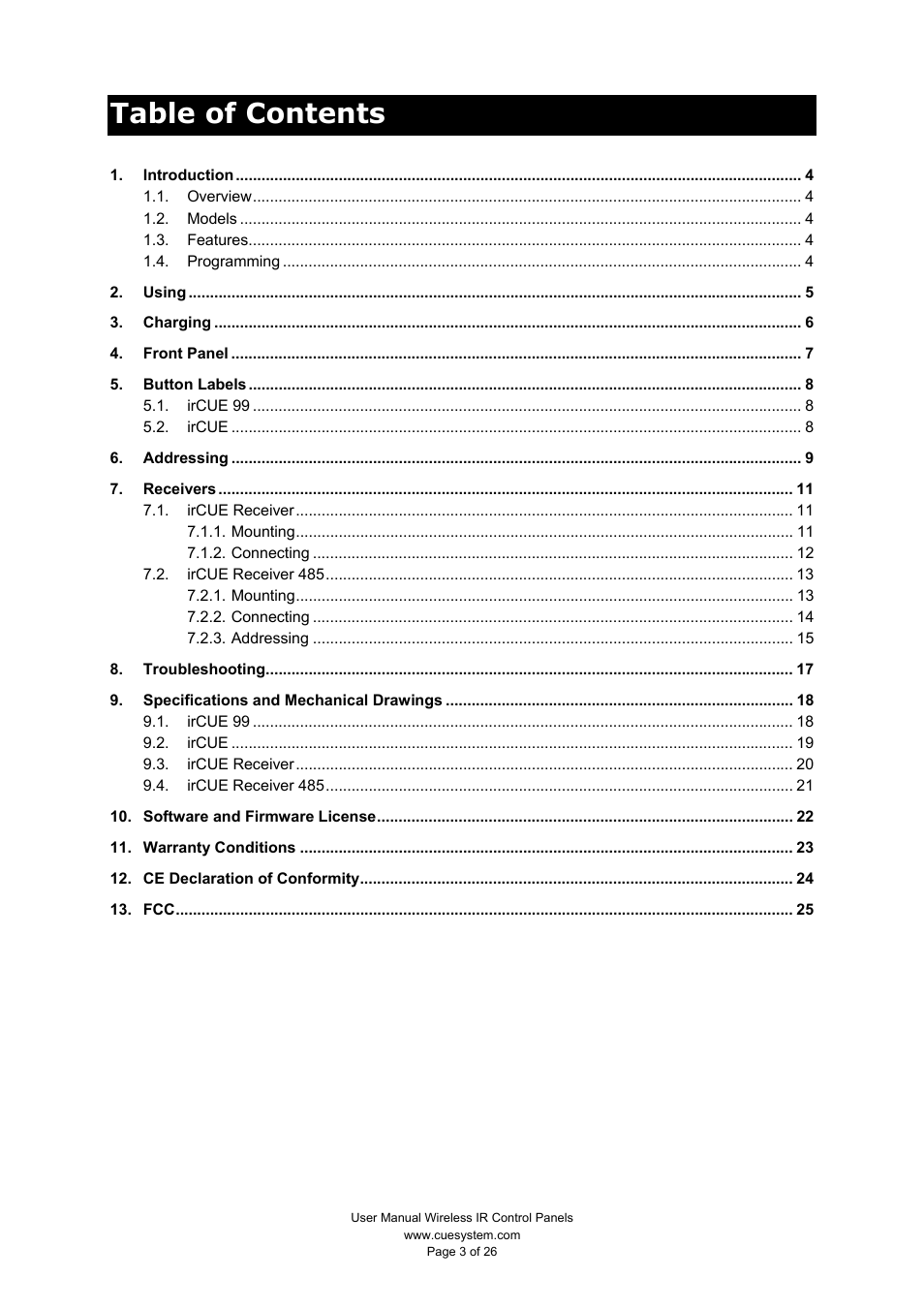 CUE Wireless IR Control Panels User Manual | Page 3 / 26