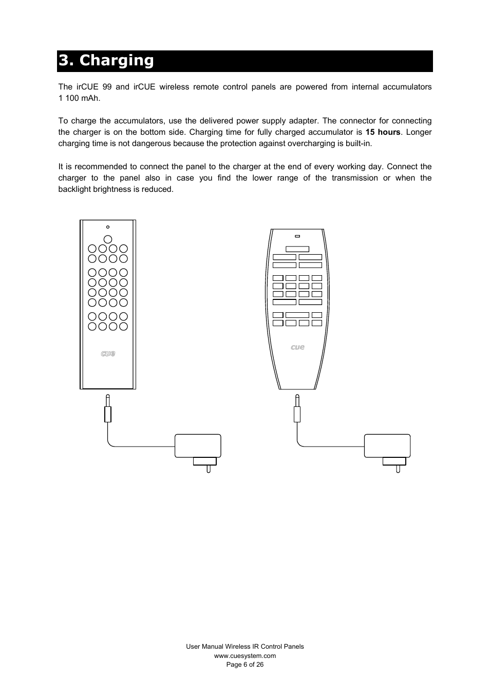 Charging | CUE Wireless IR Control Panels User Manual | Page 6 / 26