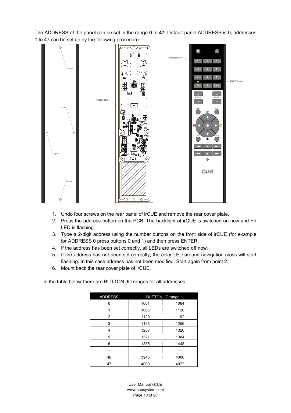 CUE irCUE User Manual | Page 10 / 20