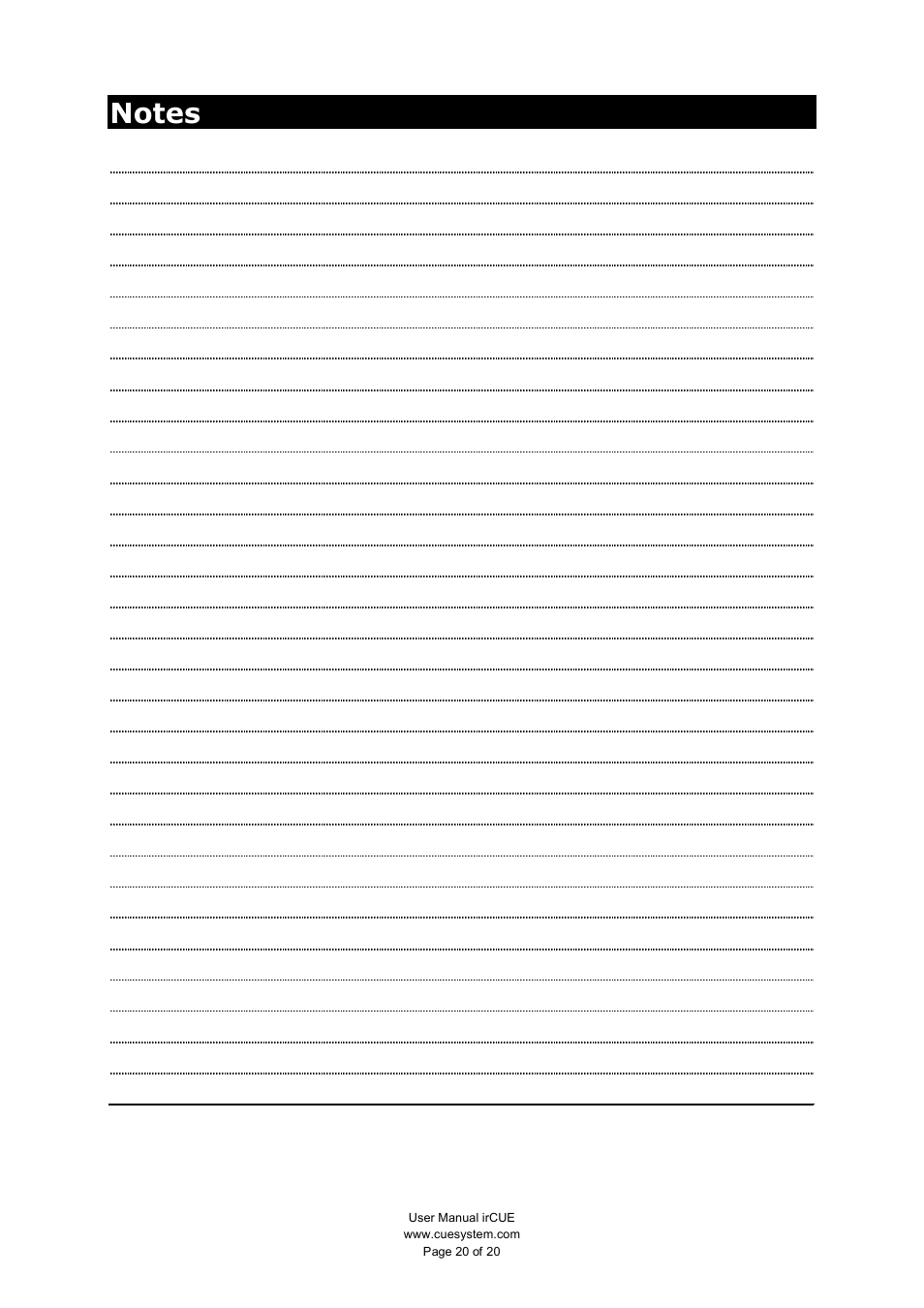 CUE irCUE User Manual | Page 20 / 20