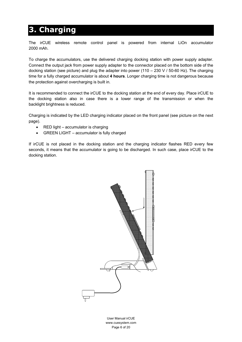 Charging | CUE irCUE User Manual | Page 6 / 20