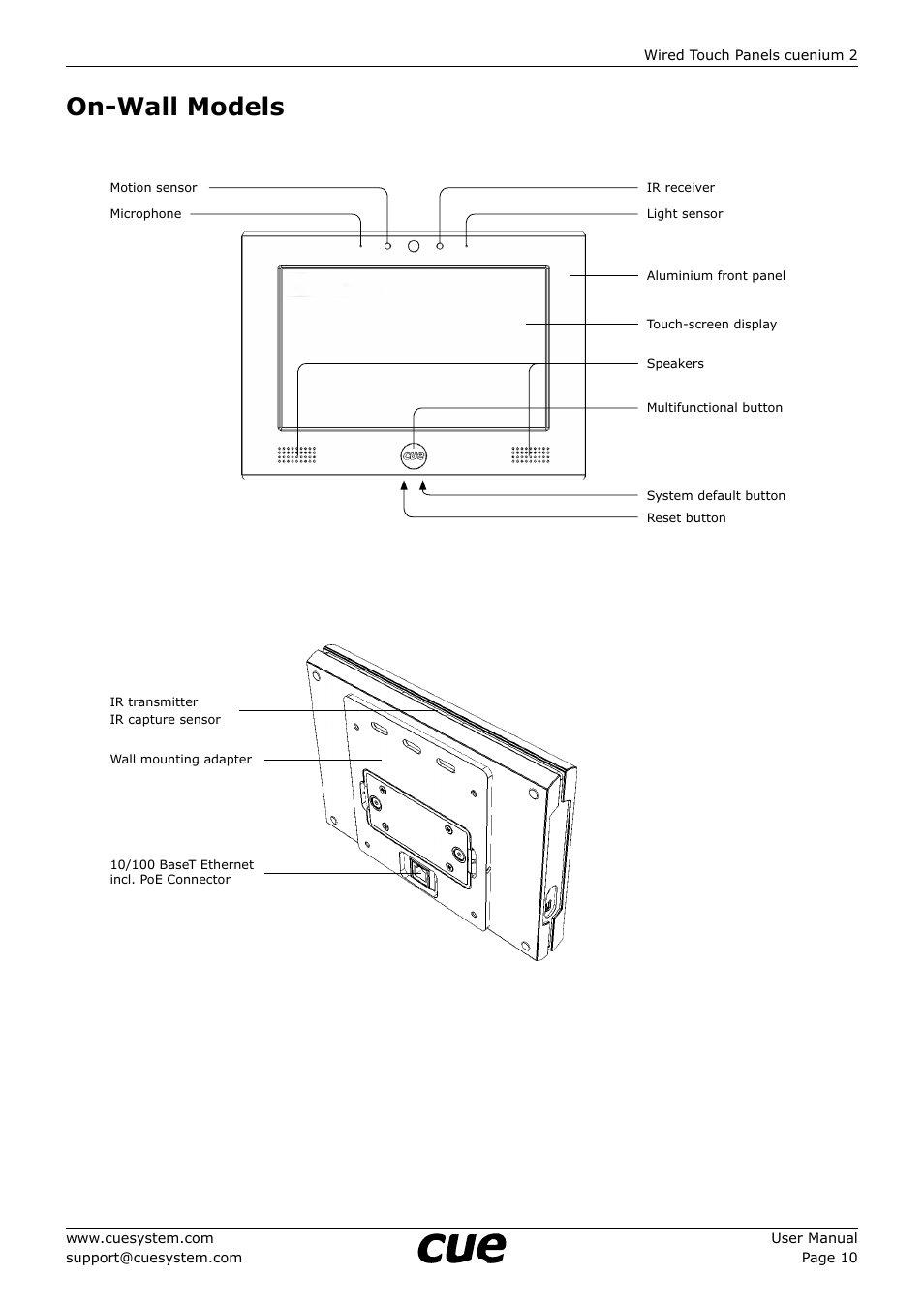 On-wall models, 10 on-wall models | CUE cuenium2 User Manual | Page 10 / 42