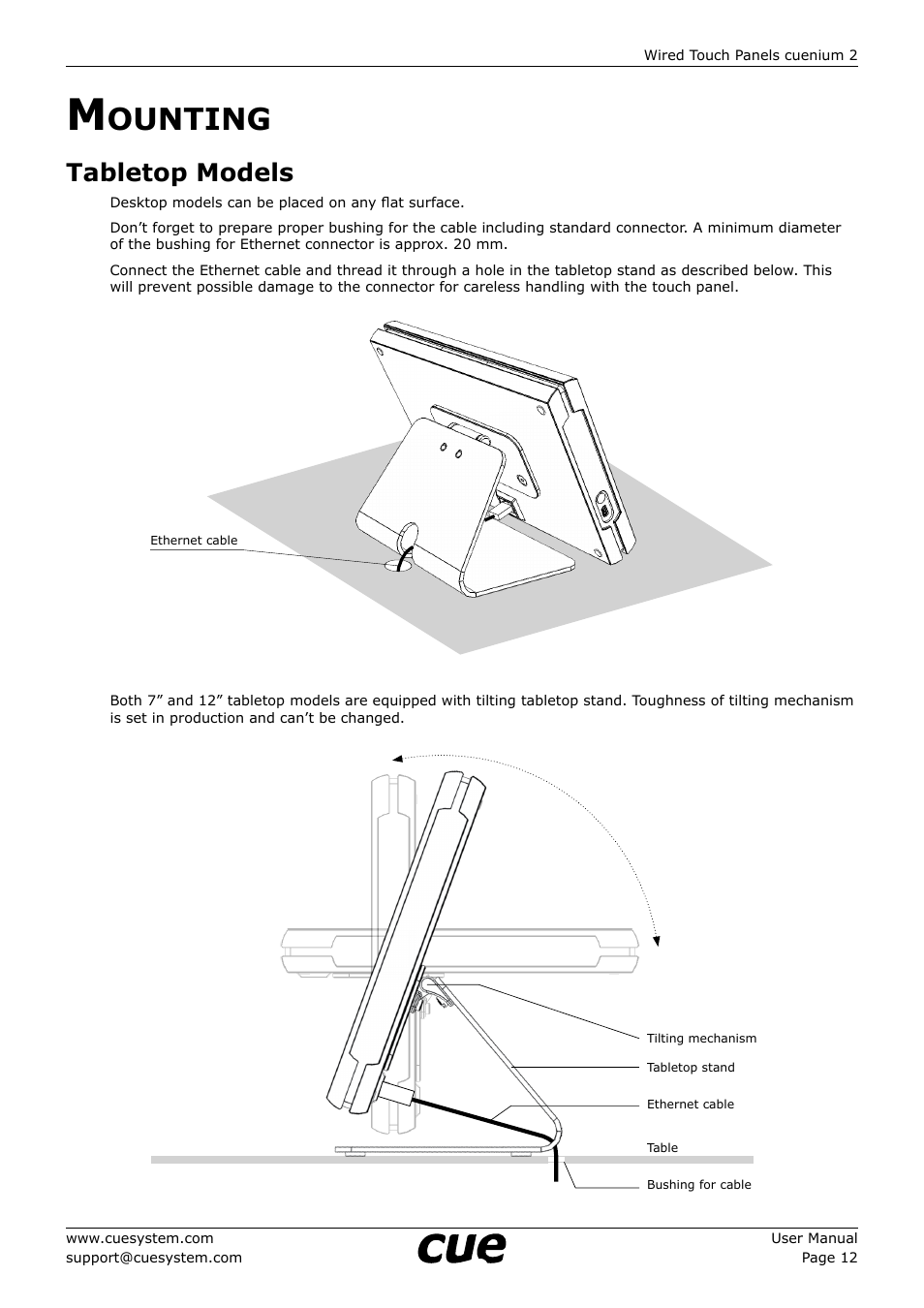 Mounting, Tabletop models, 12 m | Ounting, 12 tabletop models | CUE cuenium2 User Manual | Page 12 / 42