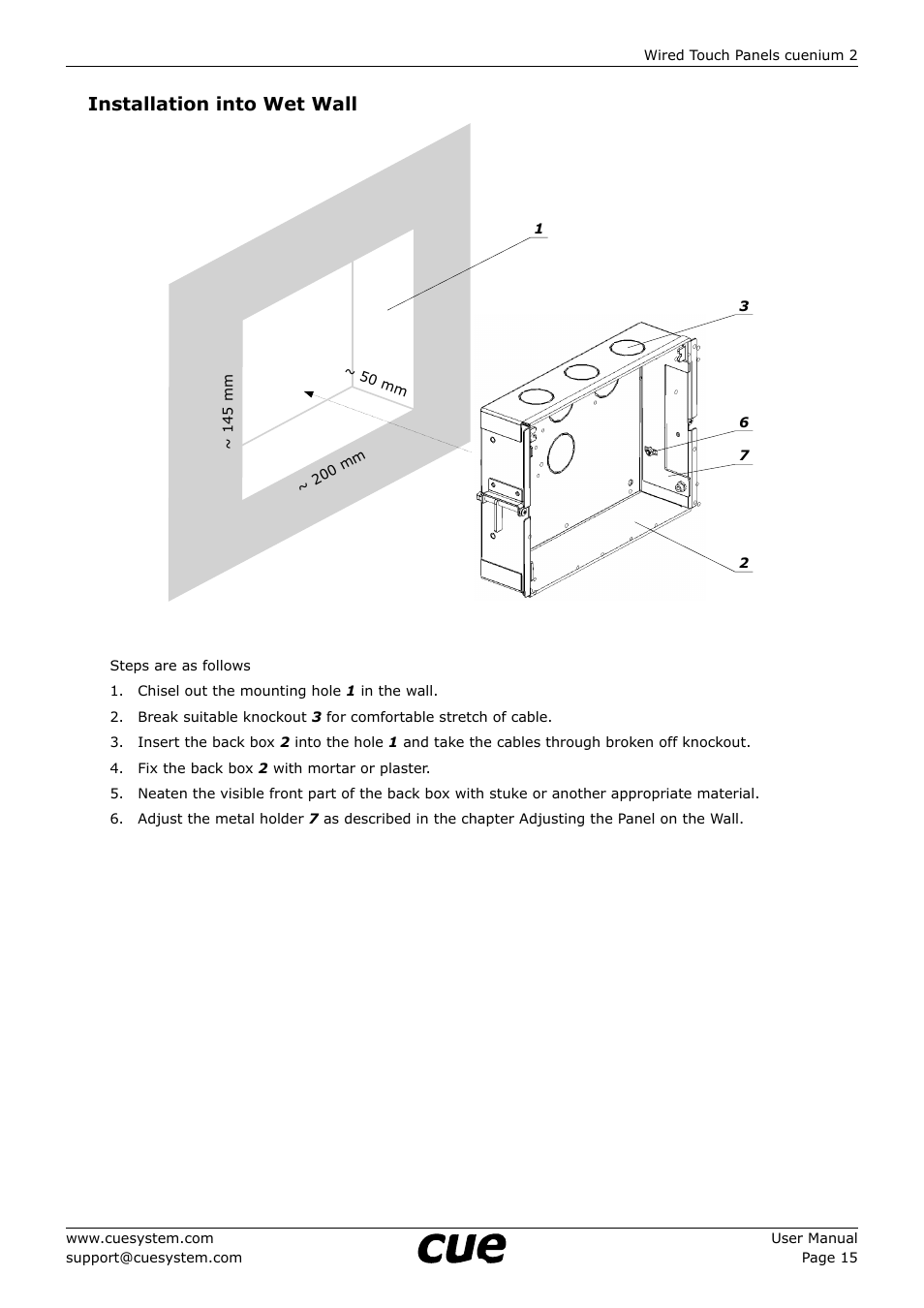 Installation into wet wall | CUE cuenium2 User Manual | Page 15 / 42