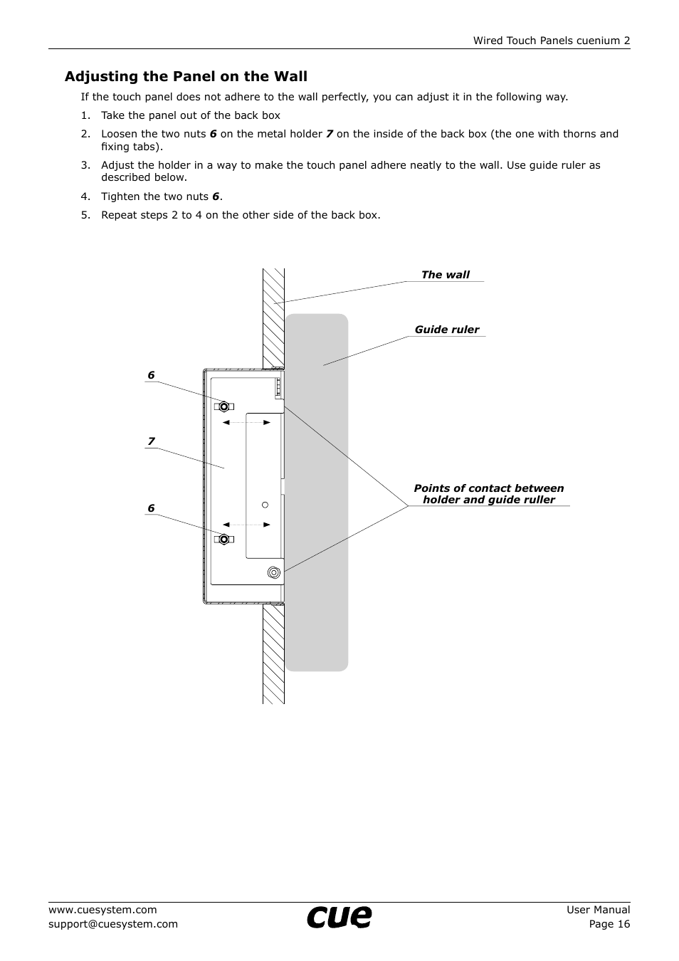 Adjusting the panel on the wall | CUE cuenium2 User Manual | Page 16 / 42