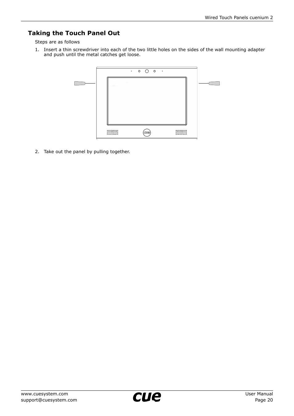 Taking the touch panel out | CUE cuenium2 User Manual | Page 20 / 42