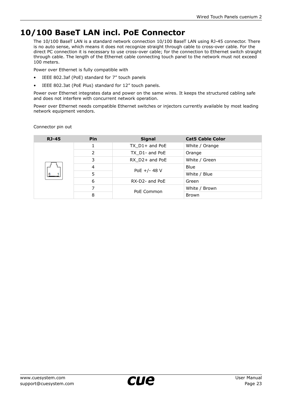 10/100 baset lan incl. poe connector, 23 10/100 baset lan incl. poe connector | CUE cuenium2 User Manual | Page 23 / 42