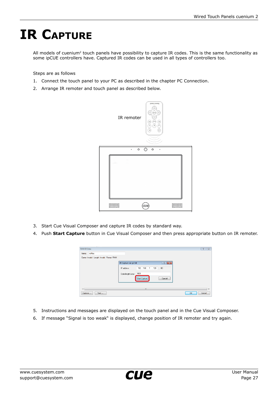 Ir capture, 27 ir c, Apture | Ir c | CUE cuenium2 User Manual | Page 27 / 42