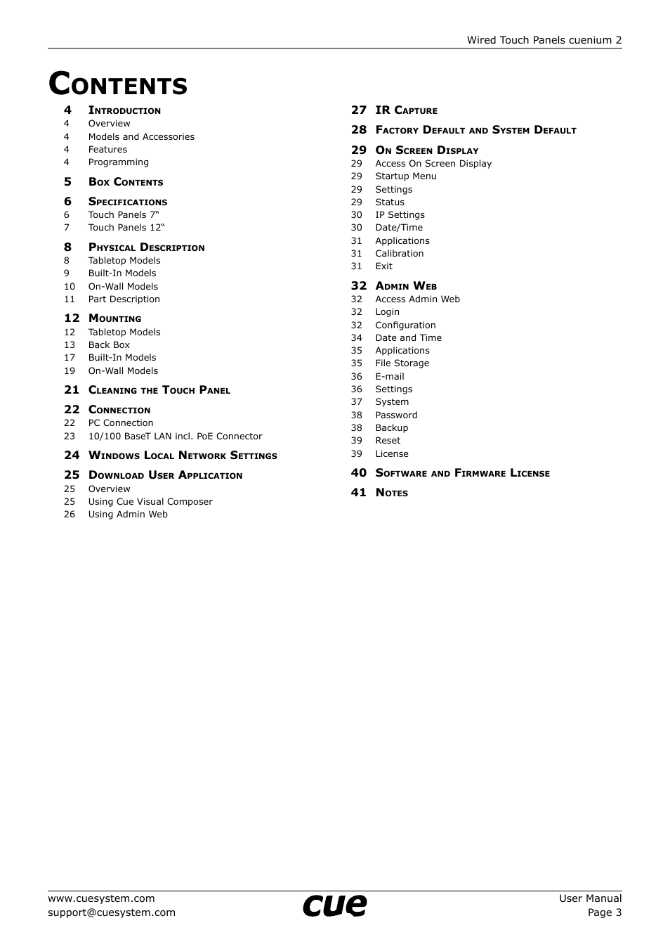 Ontents | CUE cuenium2 User Manual | Page 3 / 42