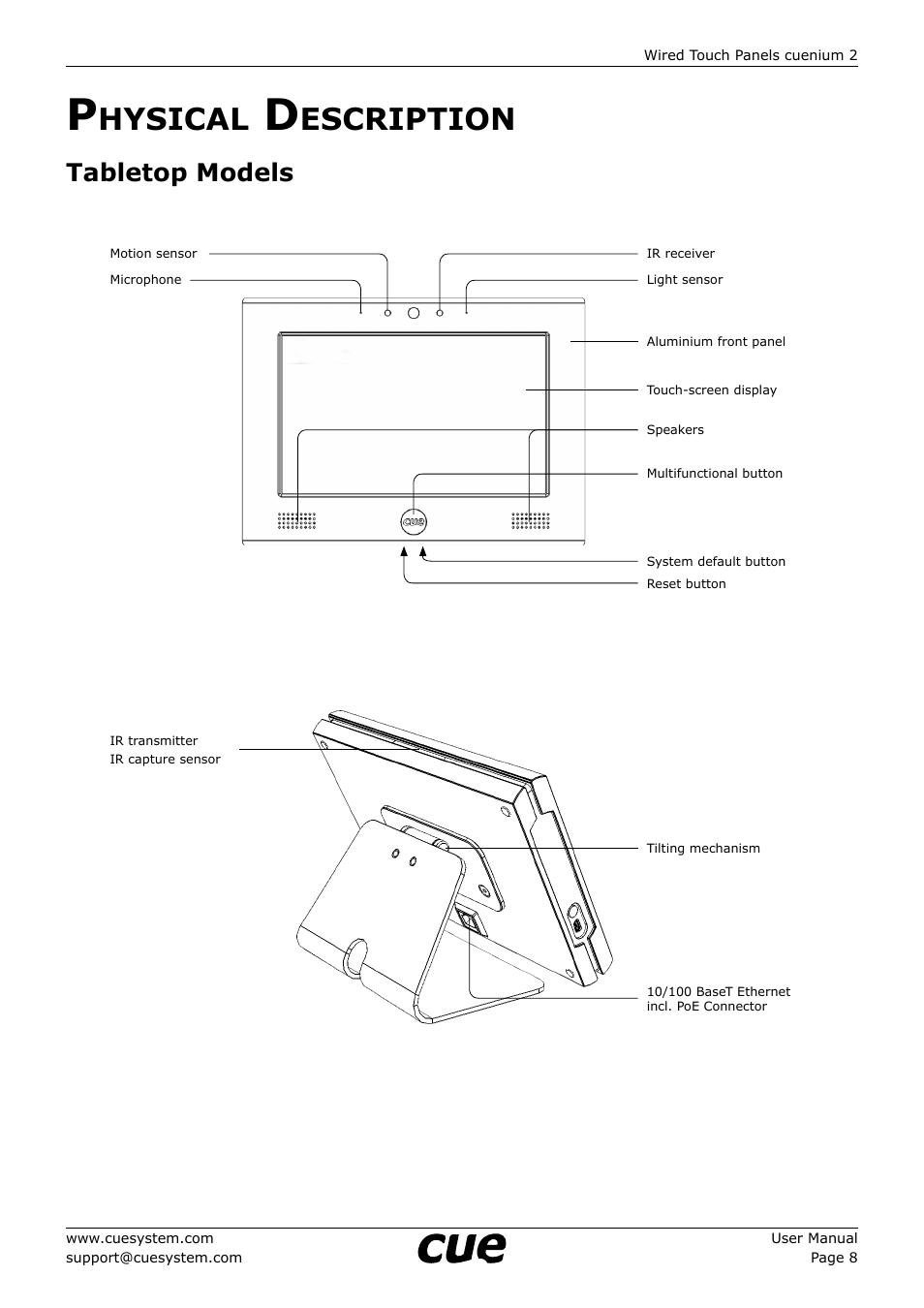 Physical description, Tabletop models, Hysical | Escription | CUE cuenium2 User Manual | Page 8 / 42