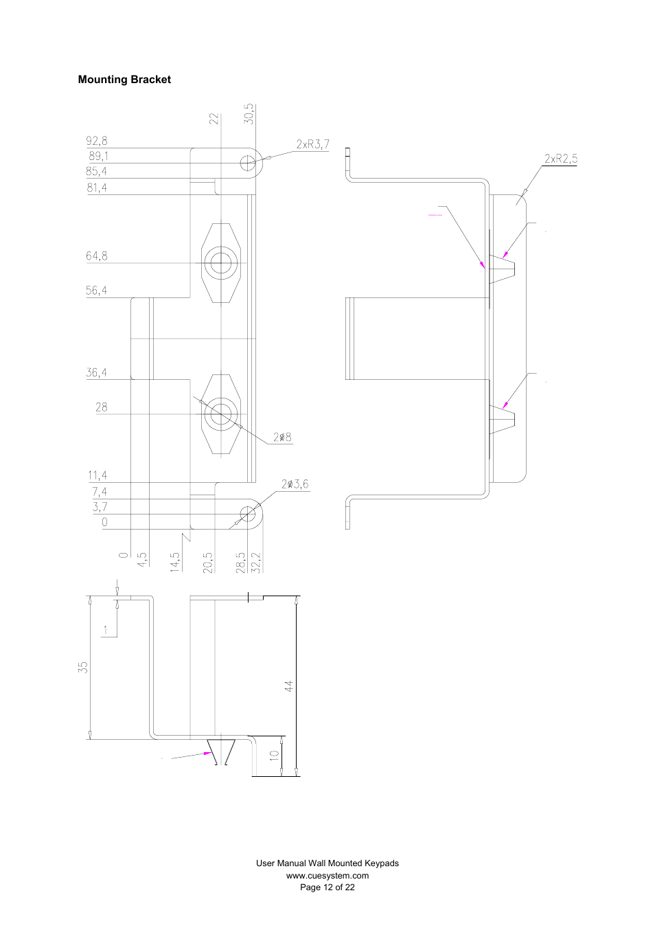 Mounting bracket | CUE keypadCUE User Manual | Page 12 / 22