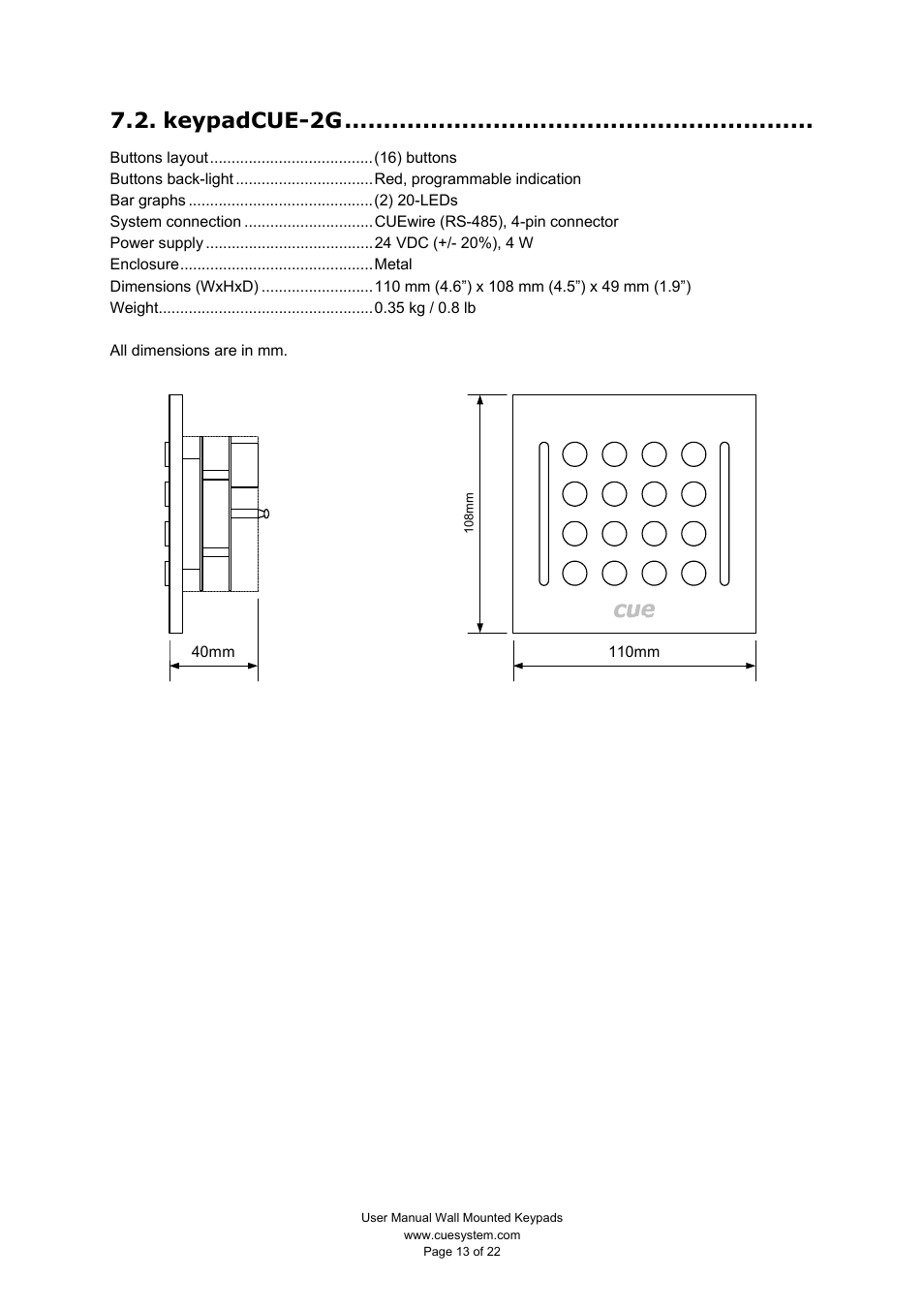 Keypadcue-2g | CUE keypadCUE User Manual | Page 13 / 22