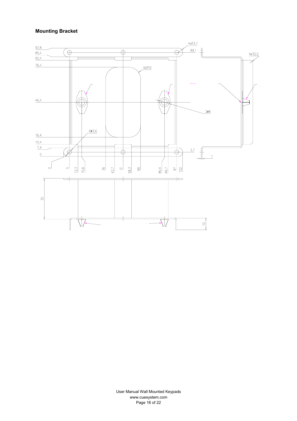 Mounting bracket | CUE keypadCUE User Manual | Page 16 / 22