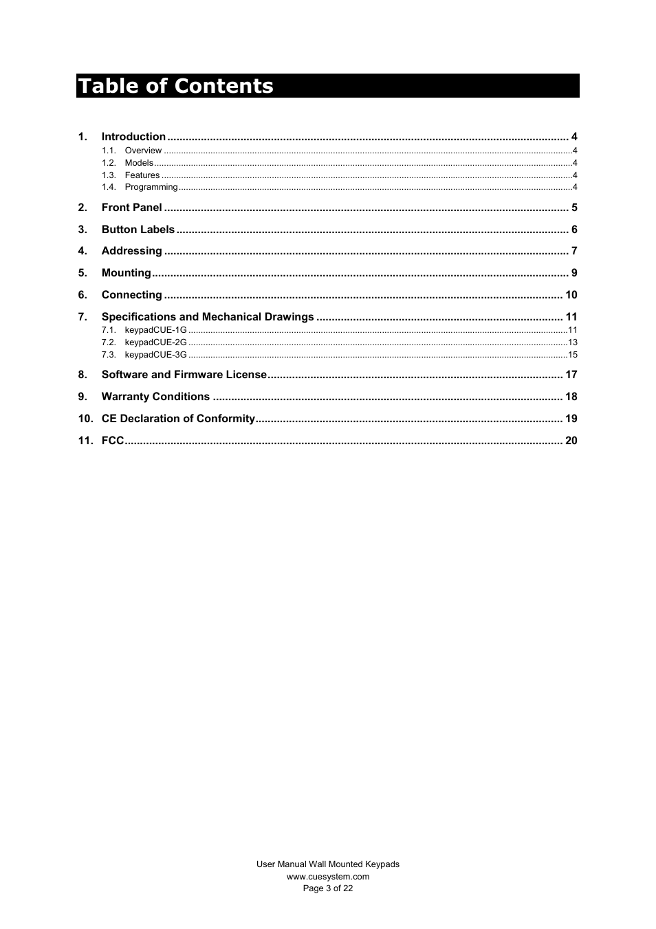 CUE keypadCUE User Manual | Page 3 / 22